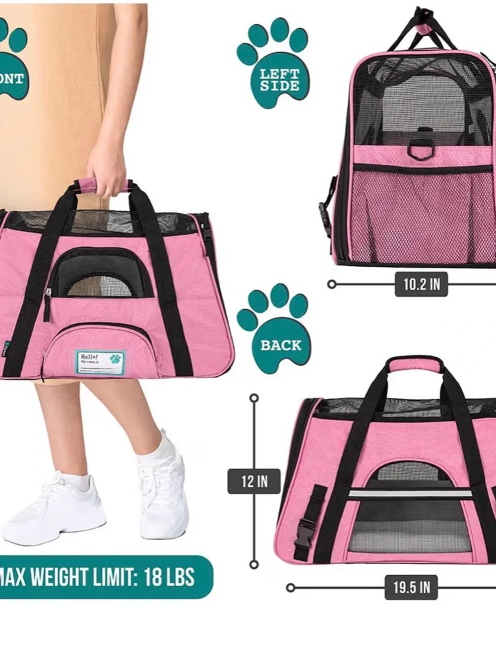 Petit Ami Pink and Black Soft-Sided Pet Carrier